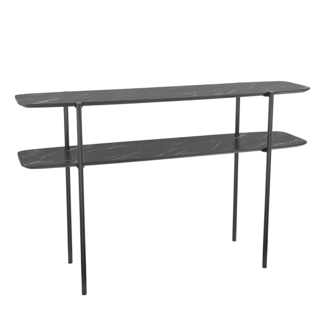 Agnesa 2 Tier Console Table Dark Marble Effect and Matt Black