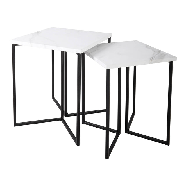 Fotini Nested Side Table White Marble Effect