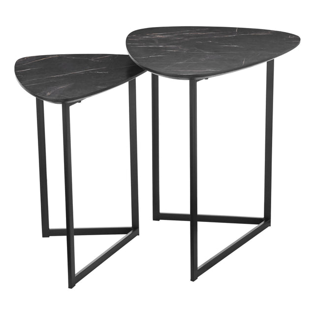 Mibello Nested Tables Dark Marble Effect and Matt Black