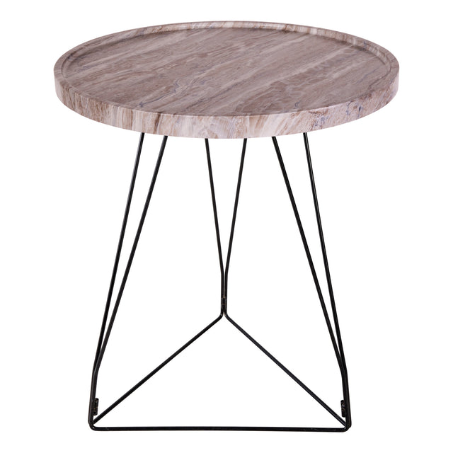 Miguel Side Table Brown Stone Veneer and Matt Black