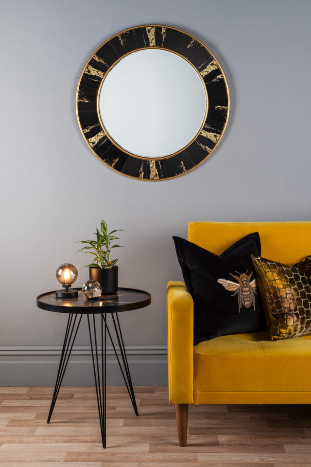 Sidone Round Mirror With Black/Gold Foil Detail 80cm