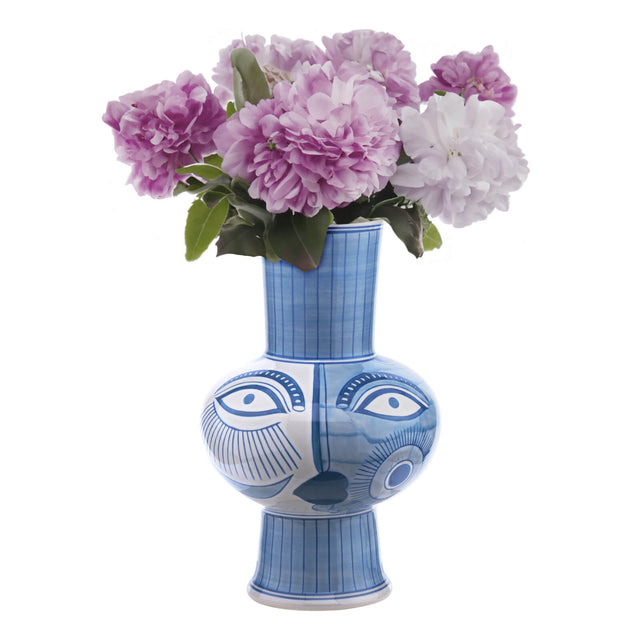 Picasso Ceramic Blue & White Vase With Face Print