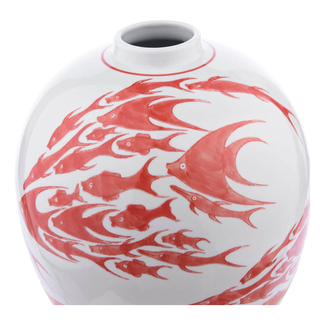 Simone Ceramic Coral & White Fish Pattern Jar With Lid