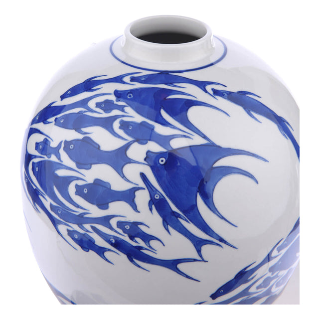 Simone Ceramic Blue & White Fish Pattern Jar With Lid