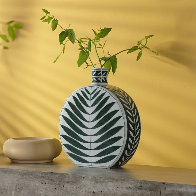 Ozanka Ceramic Green & White Vase