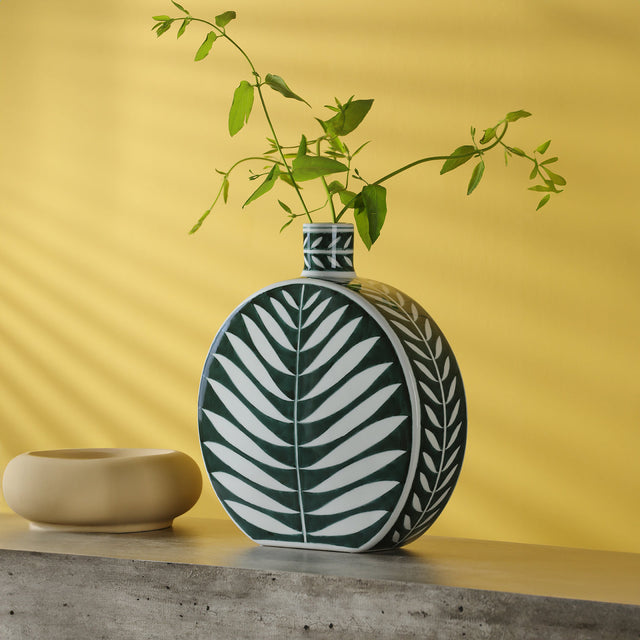 Ozanka Ceramic Green & White Vase