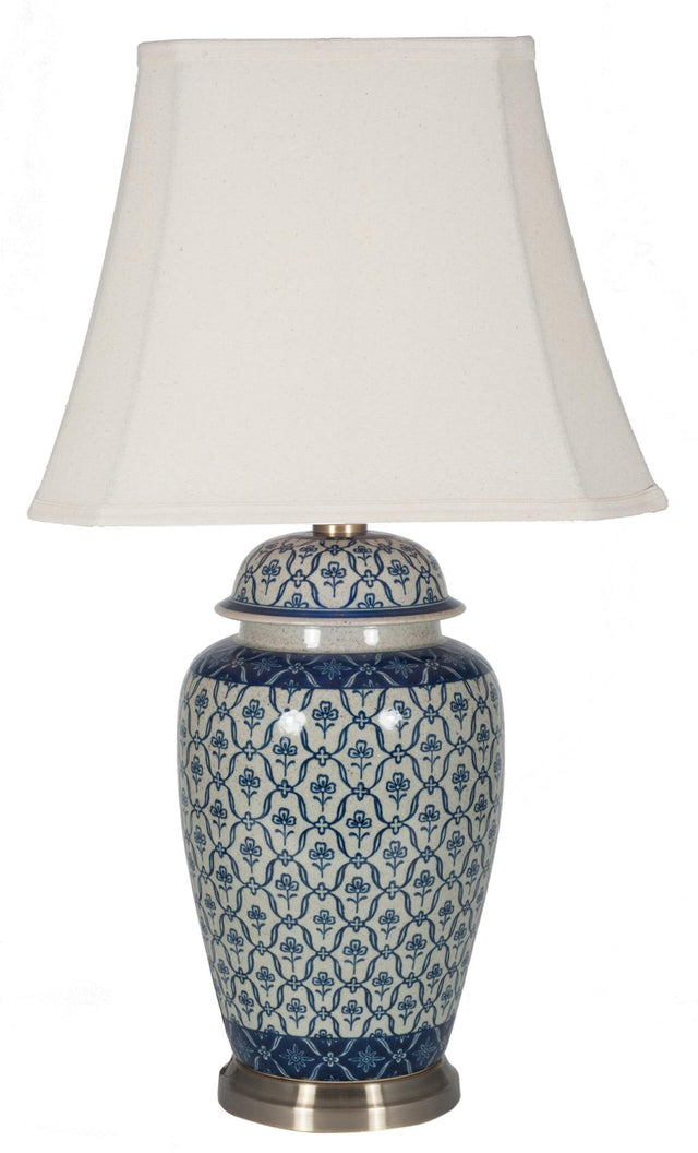 Chika Blue and White Ceramic Ginger Jar Table Lamp