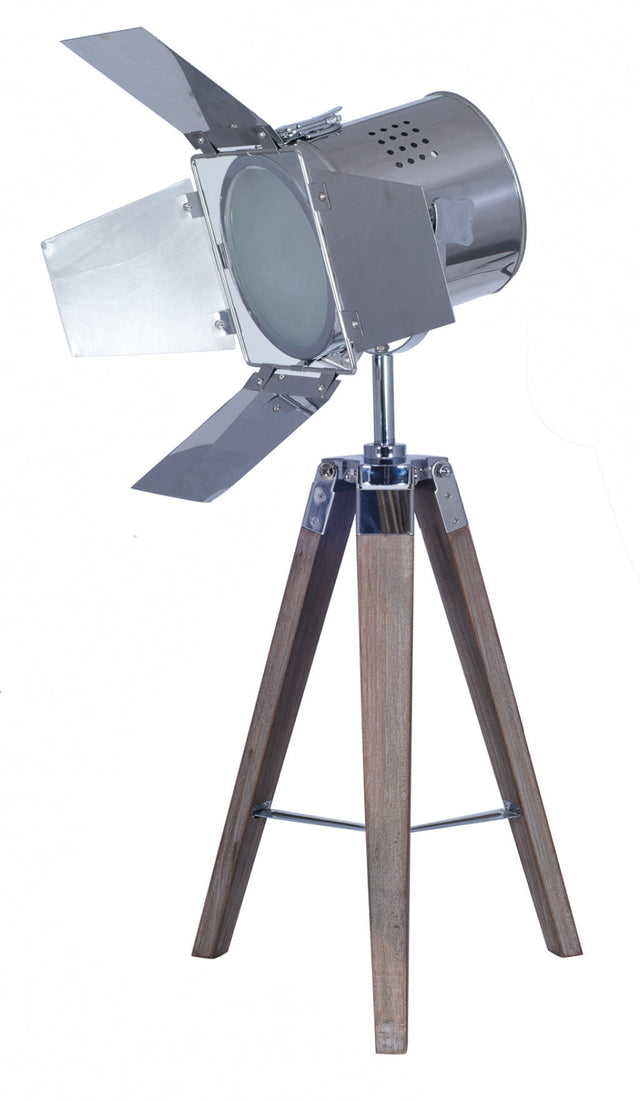 Hereford Grey Wood and Silver Metal Film Tripod Table Lamp