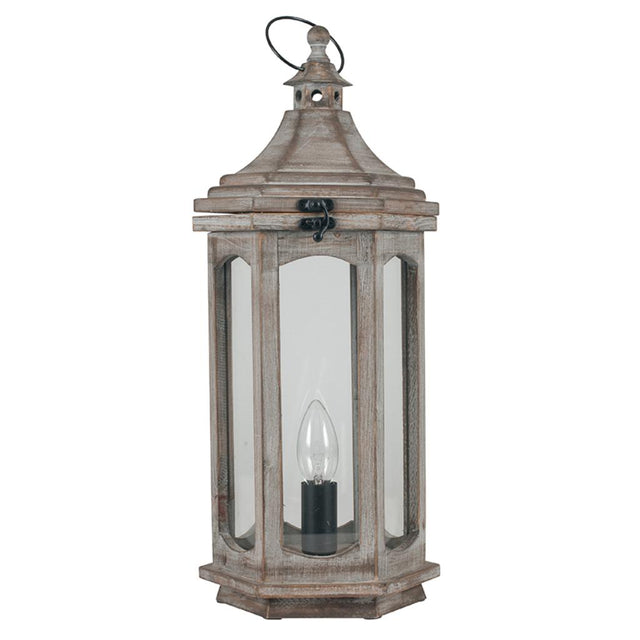 Adaline Antique Grey Wood Lantern Table Lamp