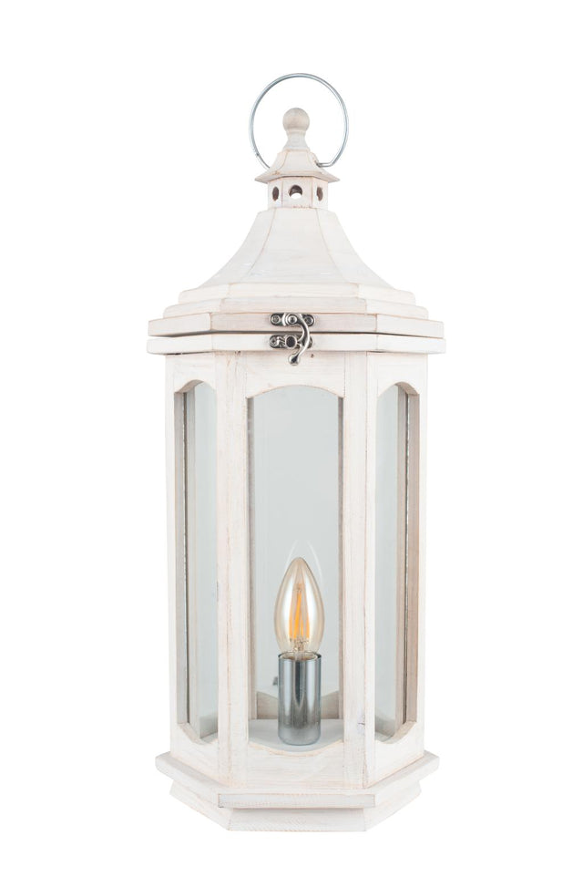 Adaline White Wash Wood Lantern Table Lamp