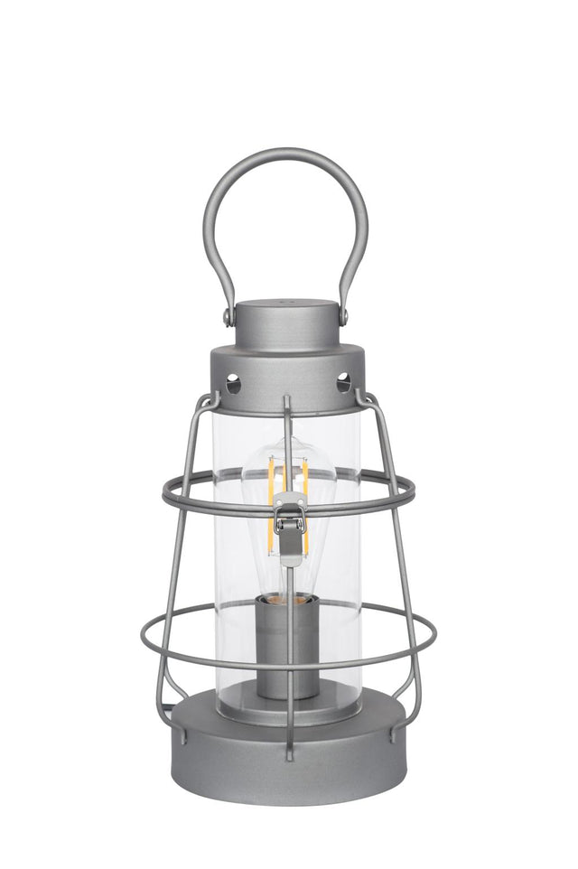 Filey Grey Metal and Clear Glass  Oil Lantern Table Lamp