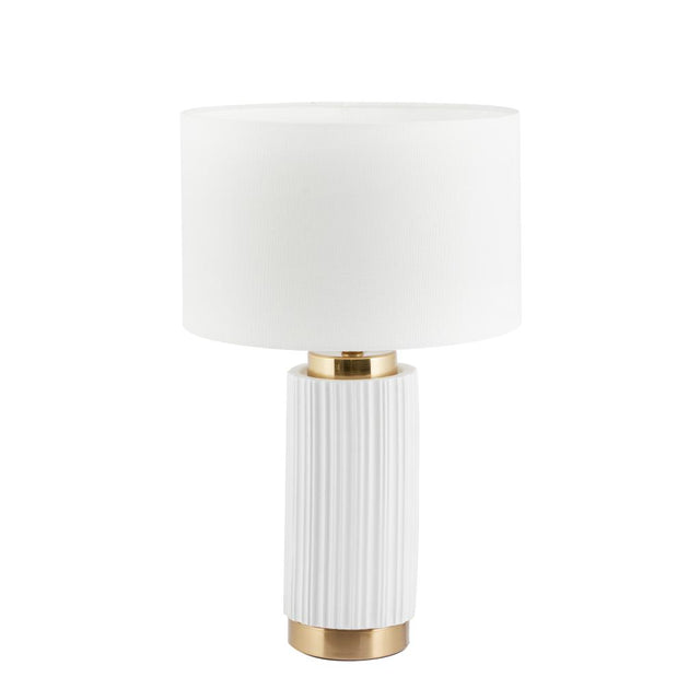 Ionic White Textured Ceramic and Gold Metal Table Lamp