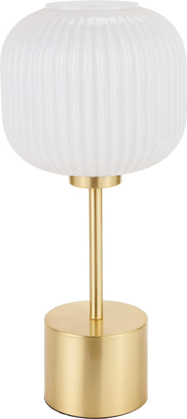 Bella White Ribbed Glass & Gold Metal Squoval Table Lamp