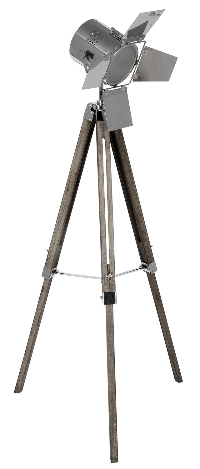 Hereford Grey Wood and Silver Metal Film Tripod Floor Lamp