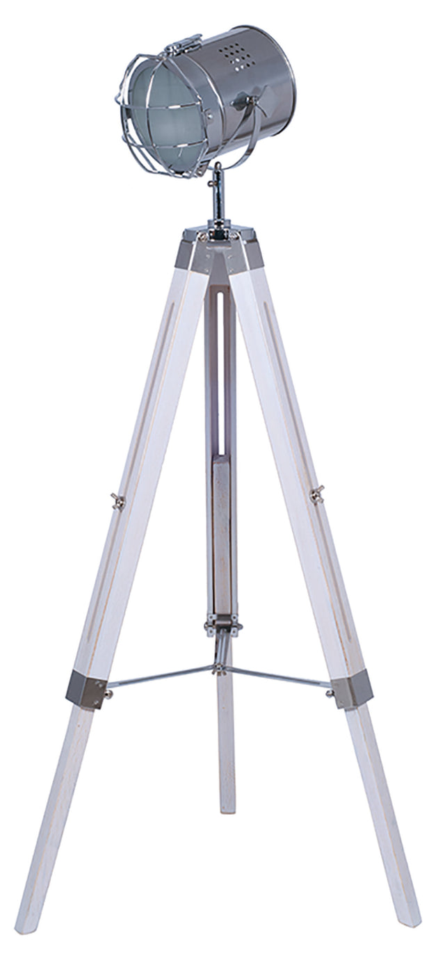 Capstan White Wash and Silver Metal Tripod Floor Lamp