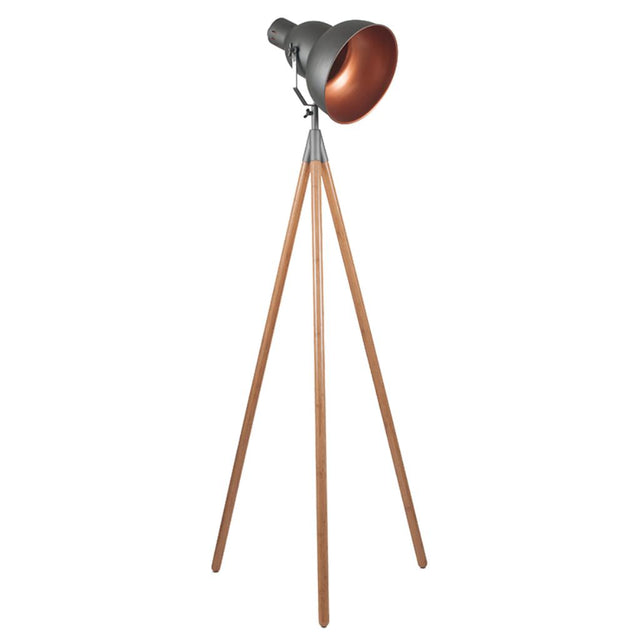 Larkin Grey Metal and Natural Wood Tripod Floor Film Light