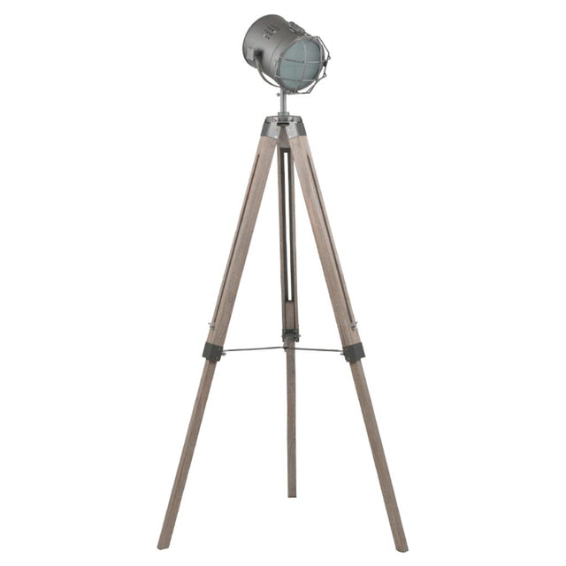 Bullseye Grey Metal and Antique Wood Tripod Marine Floor Lamp