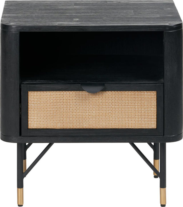 Fiji Black Acacia Wood and Natural Rattan Bedside Unit