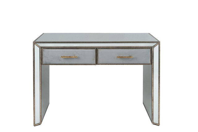 Brindisi Grey Velvet, Antique Metal and Mirror Console Table