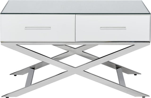 Rocco Mirrored Glass and Silver Metal Coffee Table