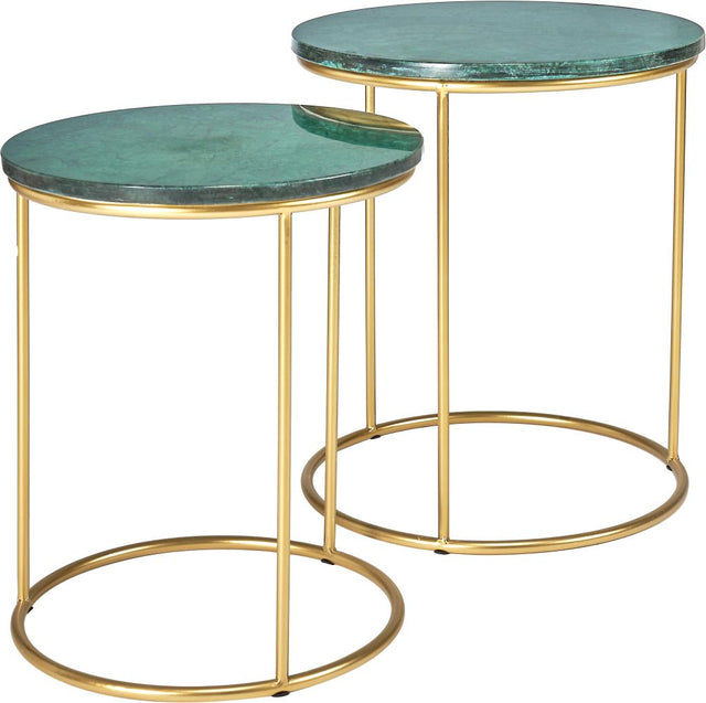 Milly S/2 Green Marble and Gold Metal Side Tables