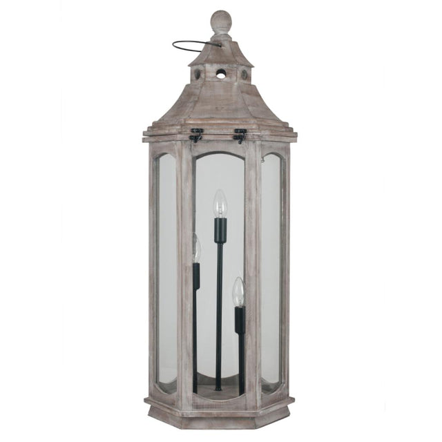 Adaline Antique Grey Wood Lantern Floor Lamp