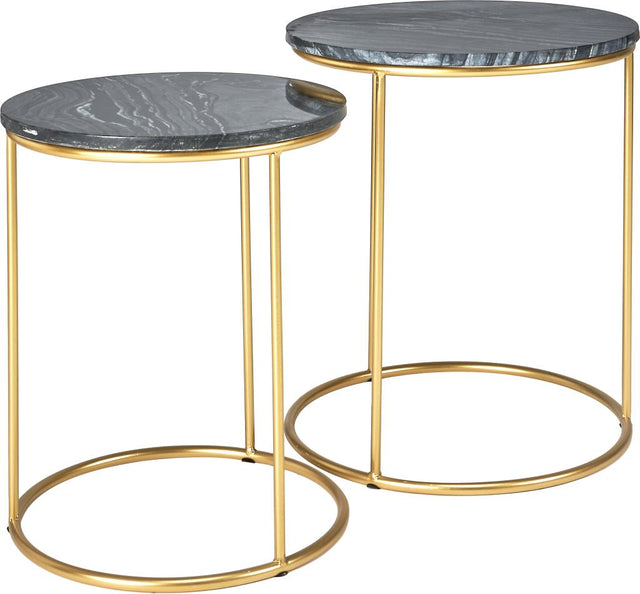 Milly S/2 Black Marble and Gold Metal Side Tables