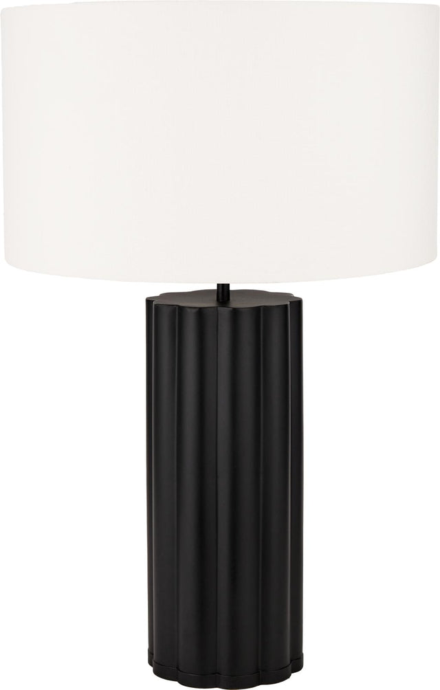 Petula Black Metal Scallop Table Lamp with Bloom 45cm White Handloom Scalloped Cylinder Shade