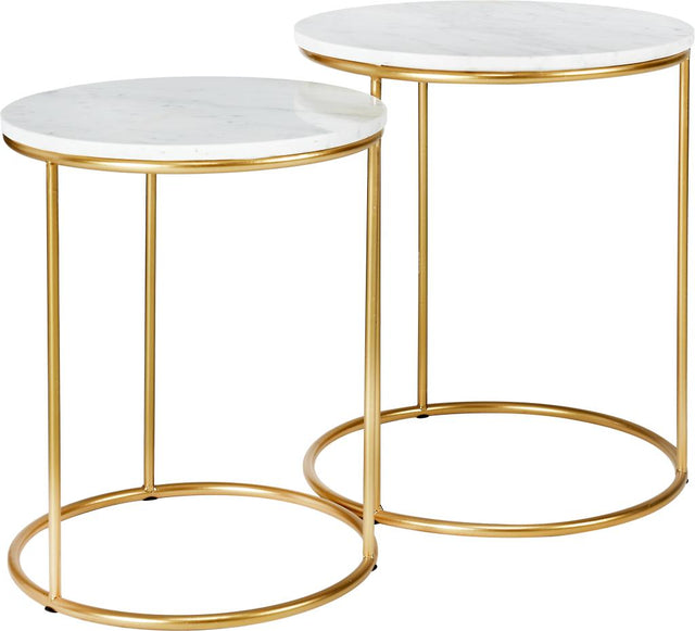 Milly S/2 White Marble and Gold Metal Side Tables