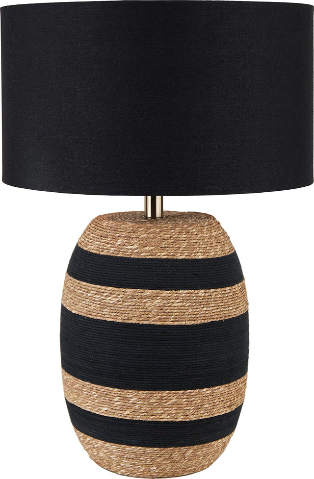 Kalutara Black and Natural Sea Grass Tall Table Lamp with Lino 40cm Black Self Lined Linen Drum Shade