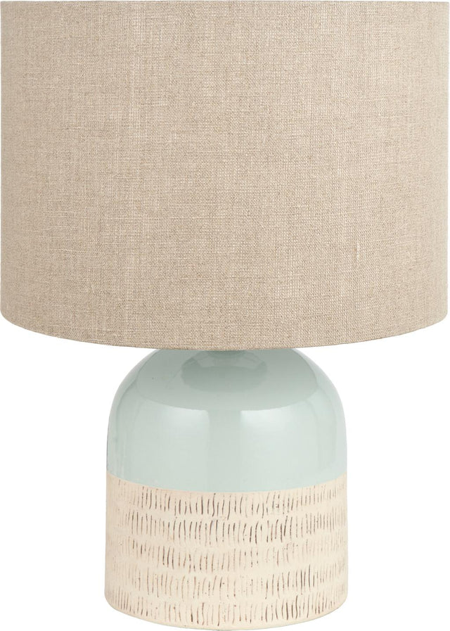 Lotta Black and Natural Stoneware Table Lamp with Edward 35cm Natural Linen Cylinder Shade