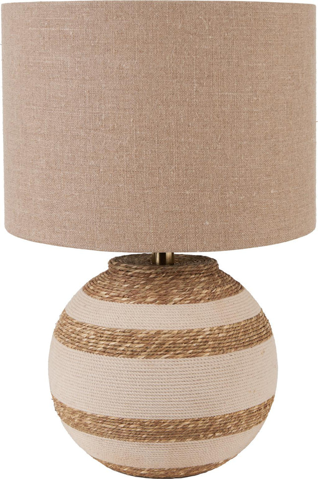 Talalla Cream and Natural  Sea Grass Round Table Lamp with Edward 35cm Natural Linen Cylinder Shade