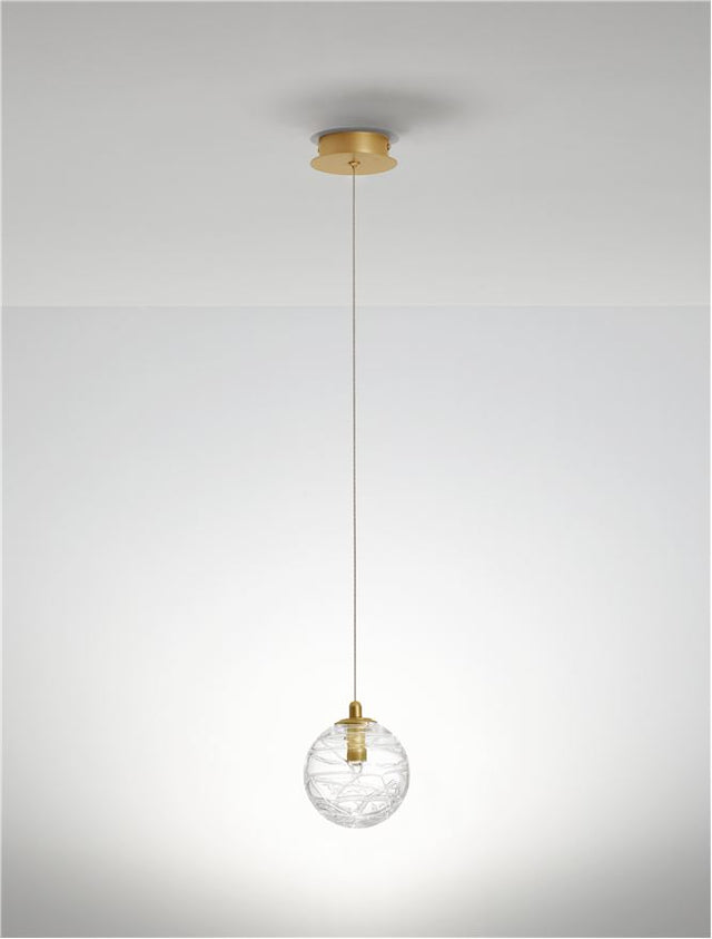 COEN Brass Gold Metal Clear Structured Glass LED G9 1x5 Watt 230 Volt IP20 Bulb Excluded D: 12 H: 200 cm Adjustable Height