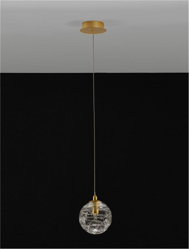 COEN Brass Gold Metal Clear Structured Glass LED G9 1x5 Watt 230 Volt IP20 Bulb Excluded D: 12 H: 200 cm Adjustable Height