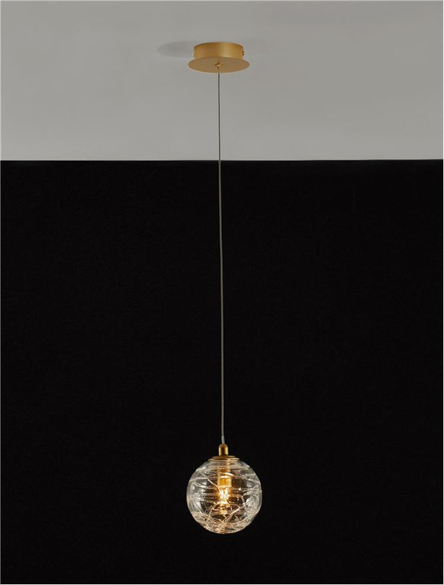 COEN Brass Gold Metal Clear Structured Glass LED G9 1x5 Watt 230 Volt IP20 Bulb Excluded D: 12 H: 200 cm Adjustable Height