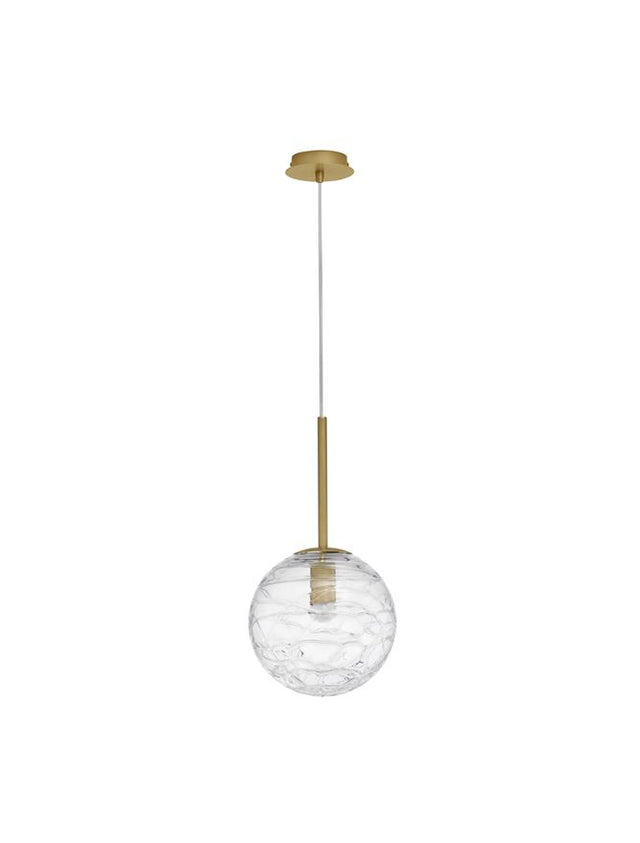 COEN Brass Gold Metal Clear Structured Glass LED E27 1x12 Watt 230 Volt IP20 Bulb Excluded D: 25 H: 200 cm Adjustable Height