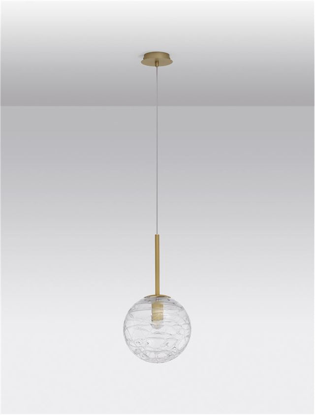 COEN Brass Gold Metal Clear Structured Glass LED E27 1x12 Watt 230 Volt IP20 Bulb Excluded D: 25 H: 200 cm Adjustable Height