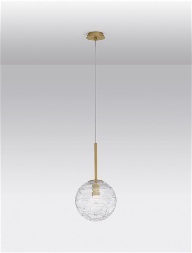 COEN Brass Gold Metal Clear Structured Glass LED E27 1x12 Watt 230 Volt IP20 Bulb Excluded D: 25 H: 200 cm Adjustable Height