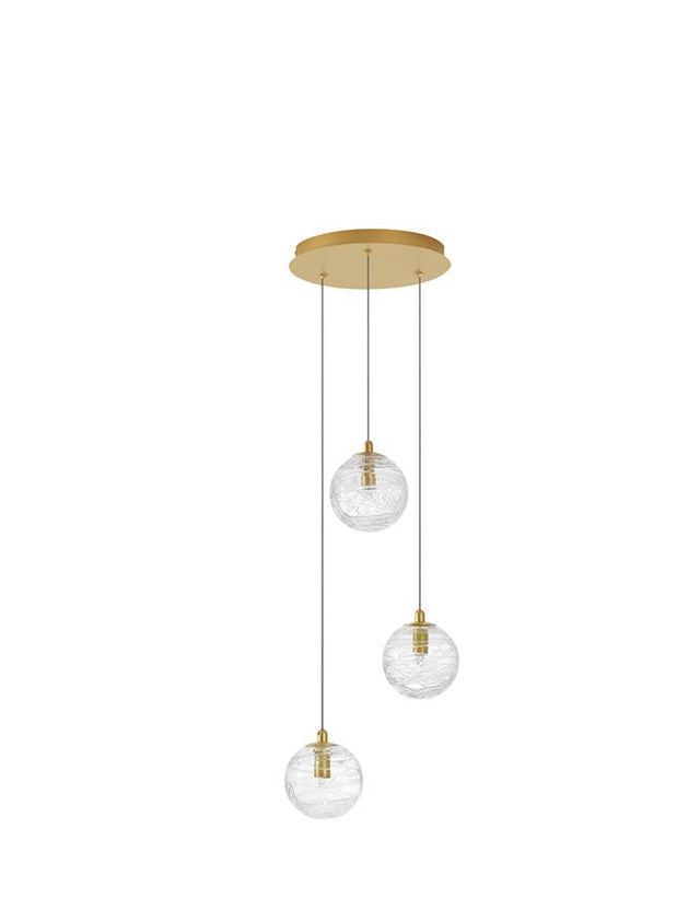 COEN Brass Gold Metal Clear Structured Glass LED G9 3x5 Watt 230 Volt IP20 Bulb Excluded D: 25 H: 180 cm Adjustable Height