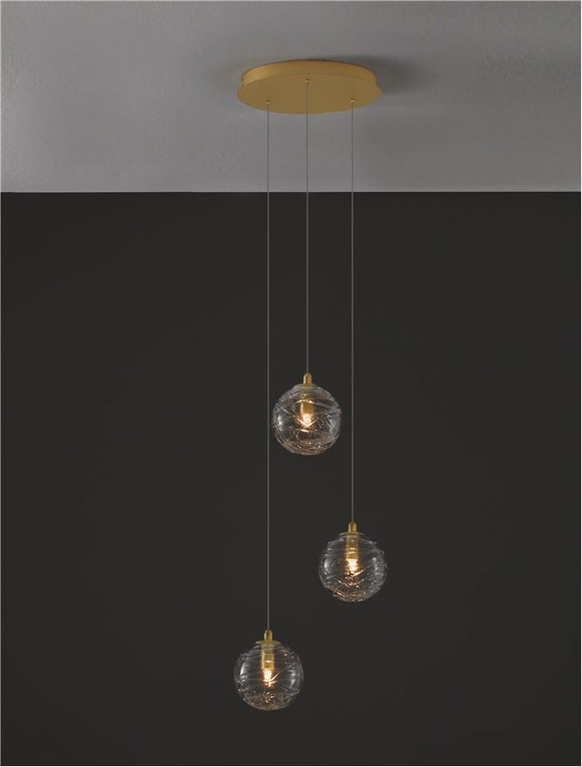 COEN Brass Gold Metal Clear Structured Glass LED G9 3x5 Watt 230 Volt IP20 Bulb Excluded D: 25 H: 180 cm Adjustable Height