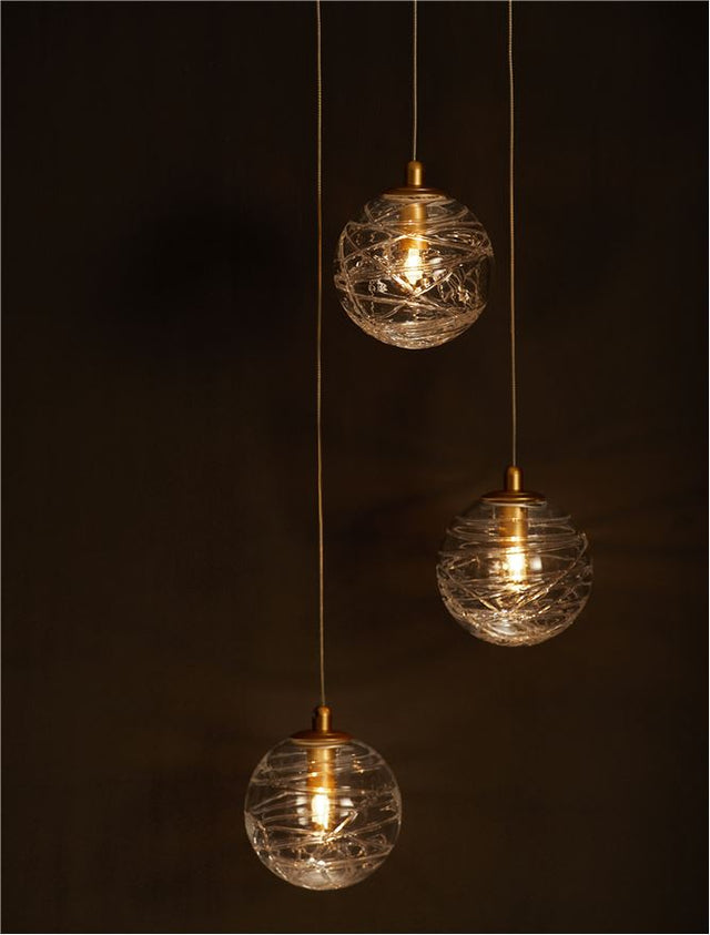 COEN Brass Gold Metal Clear Structured Glass LED G9 3x5 Watt 230 Volt IP20 Bulb Excluded D: 25 H: 180 cm Adjustable Height