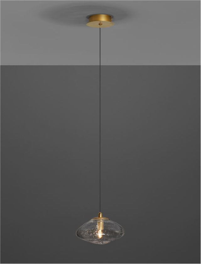 KING Brass Gold Metal Blown Clear Glass LED G9 1x5 Watt 230 Volt IP20 Bulb Excluded D: 16 H: 200 cm Adjustable Height