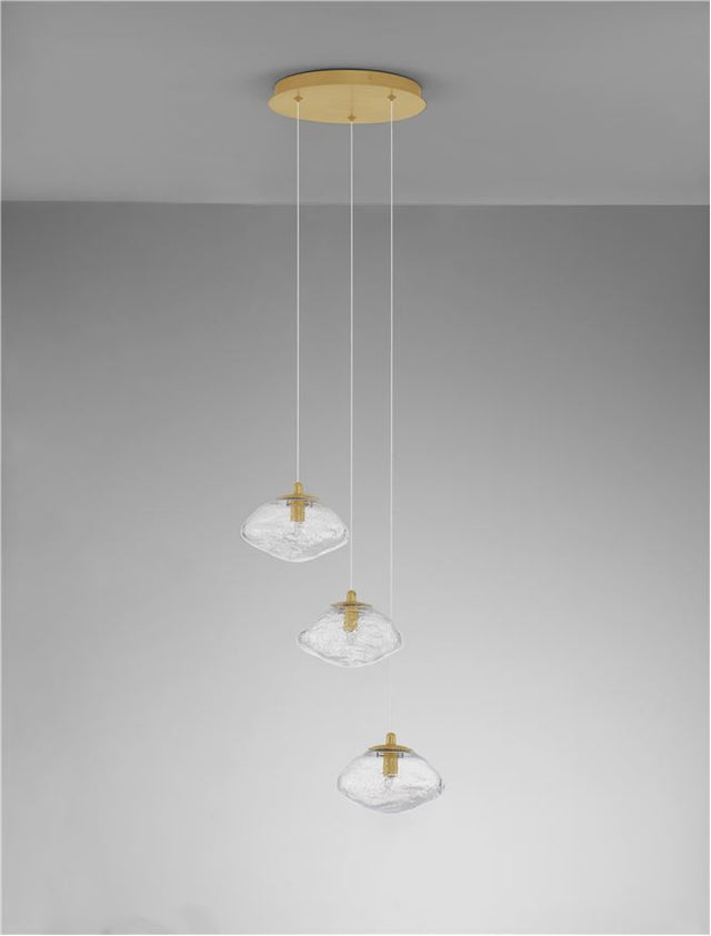 KING Brass Gold Metal Blown Clear Glass LED G9 3x5 Watt 230 Volt IP20 Bulb Excluded D: 25 H: 180 cm Adjustable Height