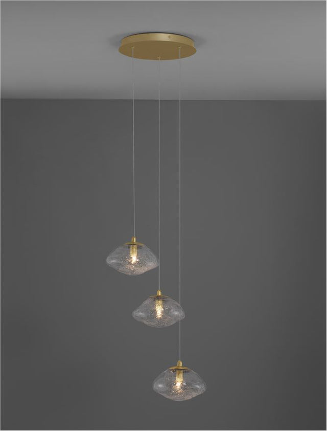 KING Brass Gold Metal Blown Clear Glass LED G9 3x5 Watt 230 Volt IP20 Bulb Excluded D: 25 H: 180 cm Adjustable Height