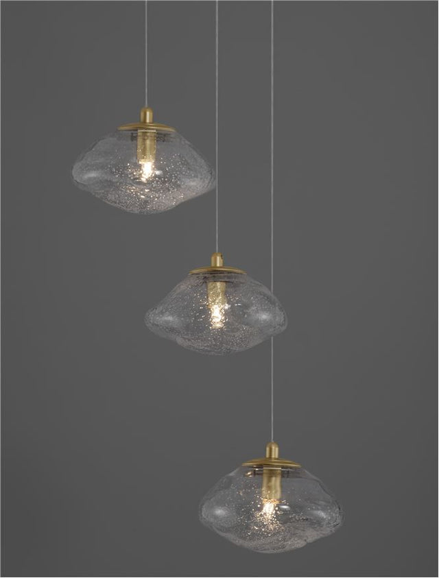 KING Brass Gold Metal Blown Clear Glass LED G9 3x5 Watt 230 Volt IP20 Bulb Excluded D: 25 H: 180 cm Adjustable Height