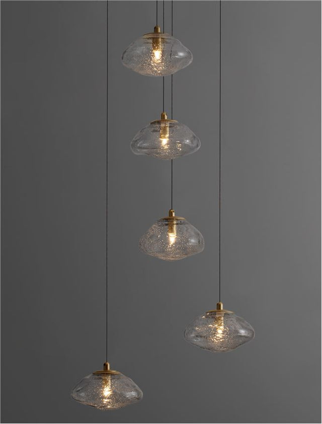 KING Brass Gold Metal Blown Clear Glass LED G9 5x5 Watt 230 Volt IP20 Bulb Excluded D: 35 H: 180 cm Adjustable Height