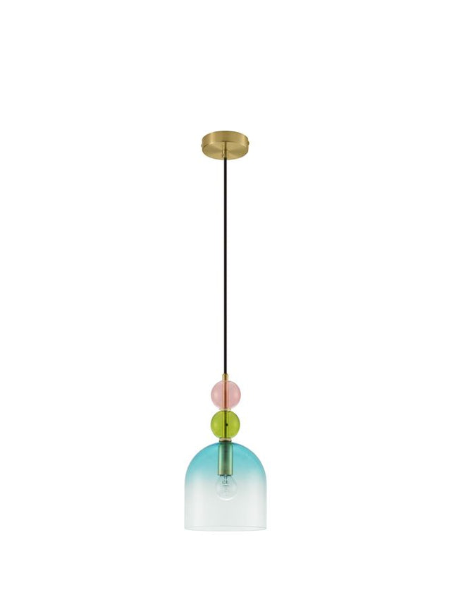 MURANO Sandy Gold Metal Glossy Light Green, Blue & Pink Glass LED E14 1x5 Watt 230 Volt IP20 Bulb Excluded D: 16 H1: 30.4 H2: 184.5 cm Adjustable height