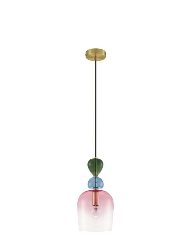 MURANO Sandy Gold Metal Glossy Dark Green, Blue Grey & Pink Glass LED E14 1x5 Watt 230 Volt IP20 Bulb Excluded D: 15.7 H1: 31.4 H2: 185.5 cm Adjustable height