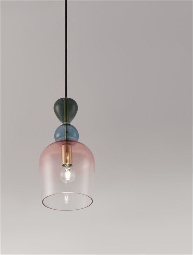 MURANO Sandy Gold Metal Glossy Dark Green, Blue Grey & Pink Glass LED E14 1x5 Watt 230 Volt IP20 Bulb Excluded D: 15.7 H1: 31.4 H2: 185.5 cm Adjustable height