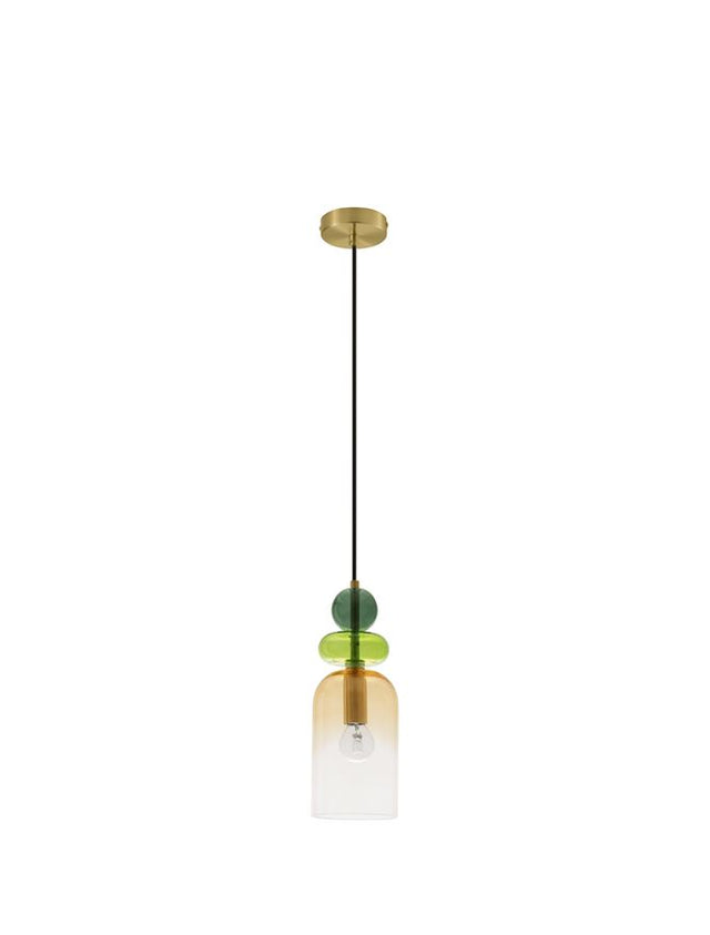 MURANO Sandy Gold Metal Glossy Light Green, Dark Green & Orange Glass LED E14 1x5 Watt 230 Volt IP20 Bulb Excluded D: 10.8 H1: 30 H2: 184 cm Adjustable height